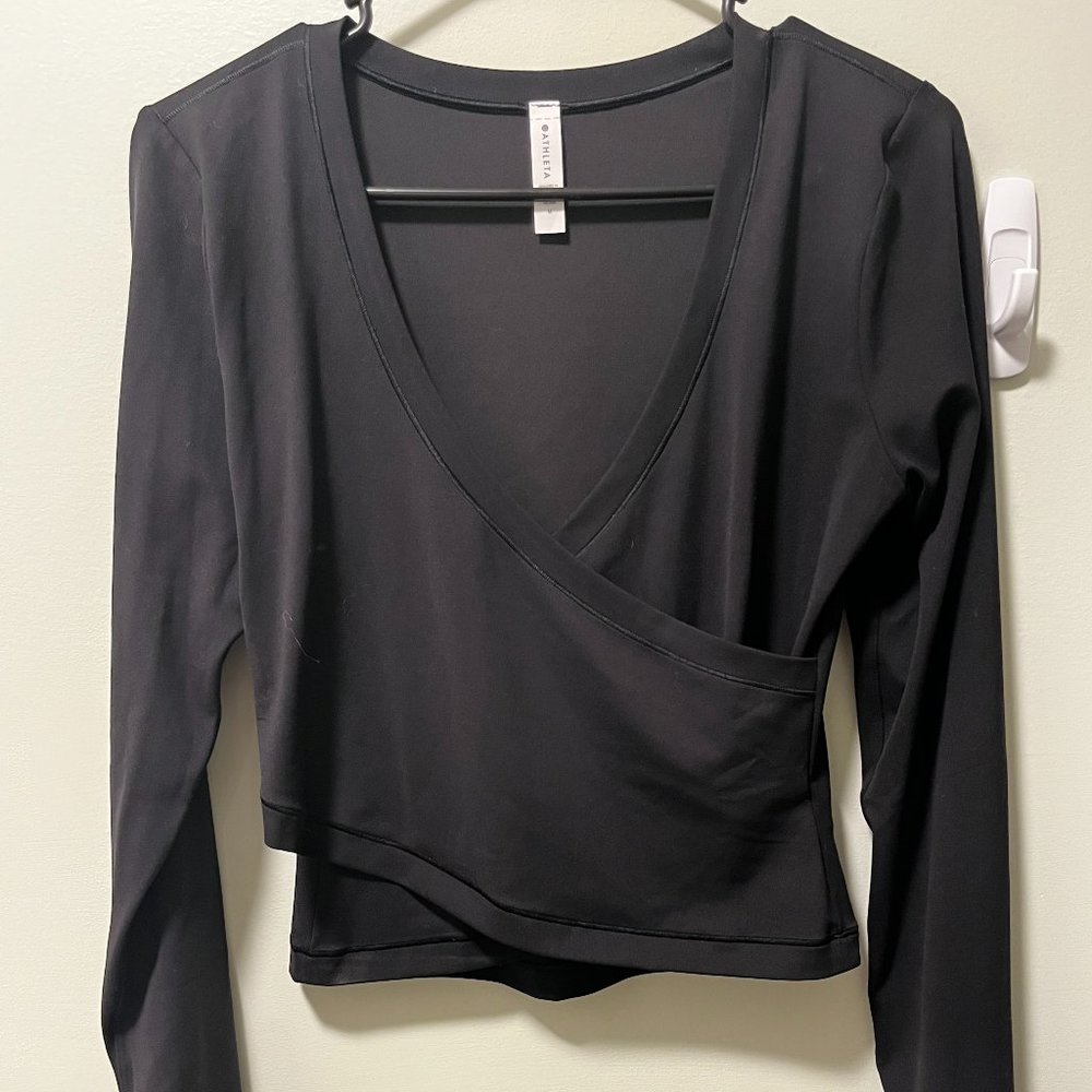 Athleta Black Cropped Wrap Longsleeve
